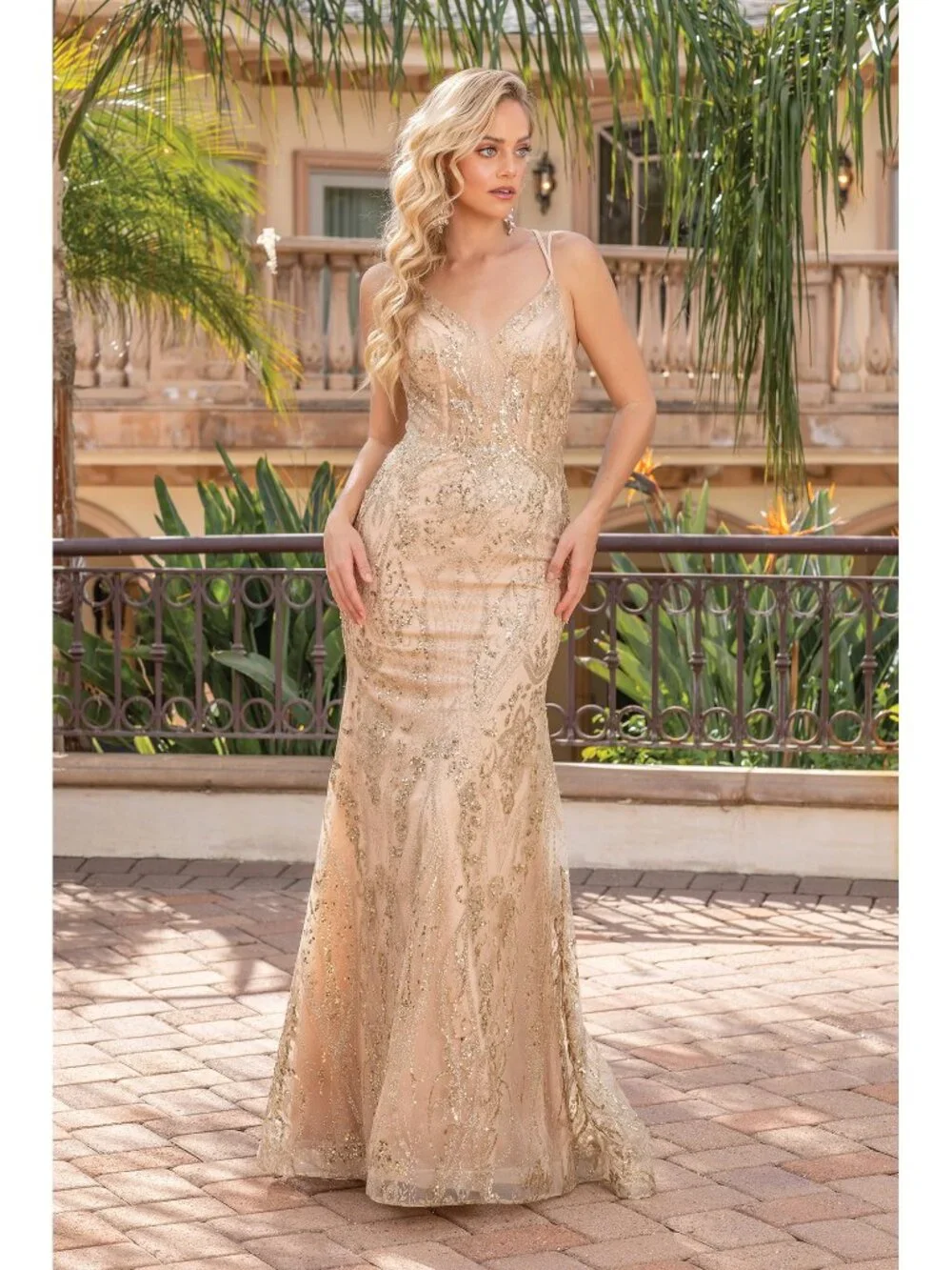 NEW GOLD Evening Gown Floor Length Formal Elegant Stunning 4336